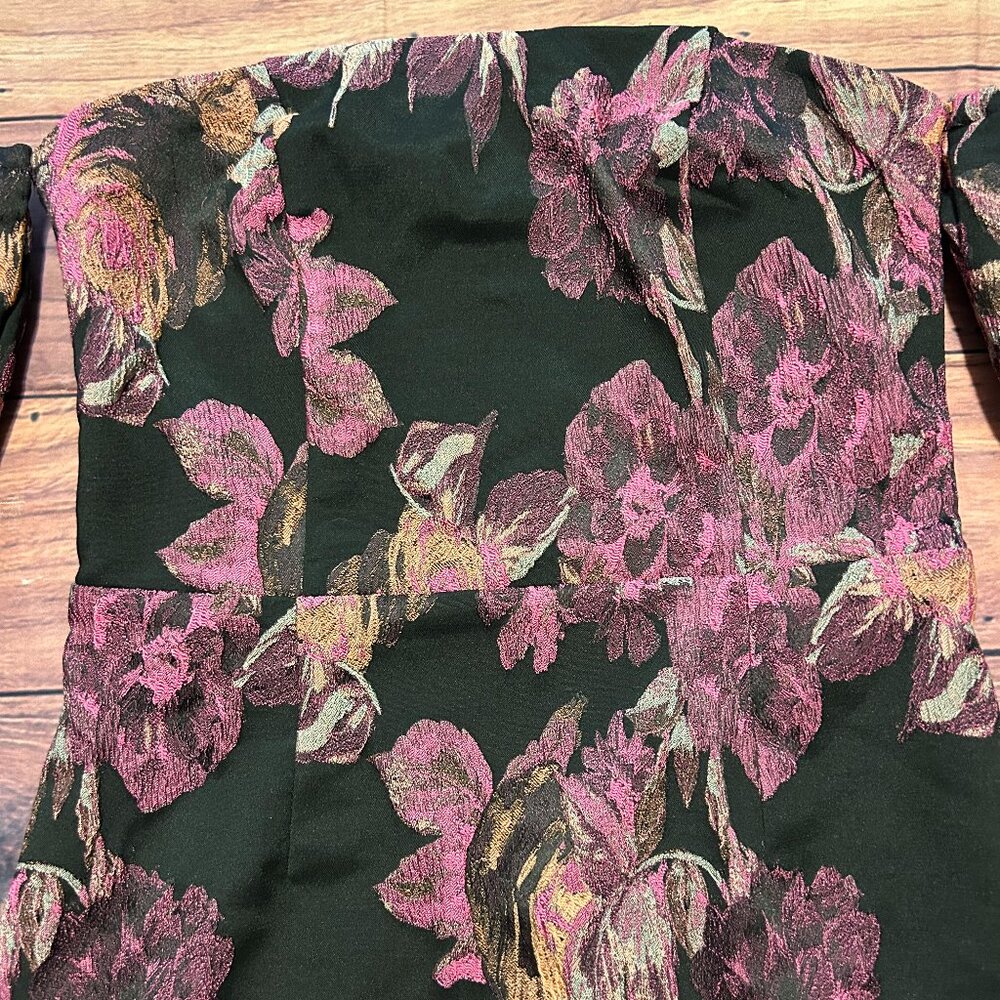 Lulus Off-the-Shoulder Floral Brocade Mini Dress - Black & Pink - Size S - Picture 8 of 16